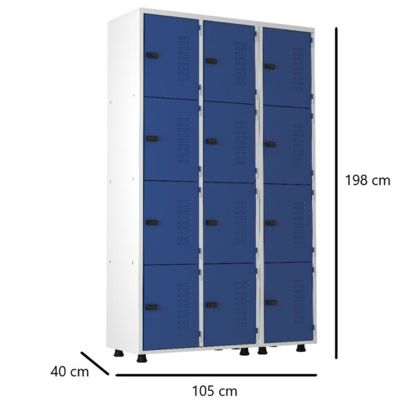 roupeiro de aço 12 portas organizador vestiário guarda volumes academia guardador cadeado pitao azul