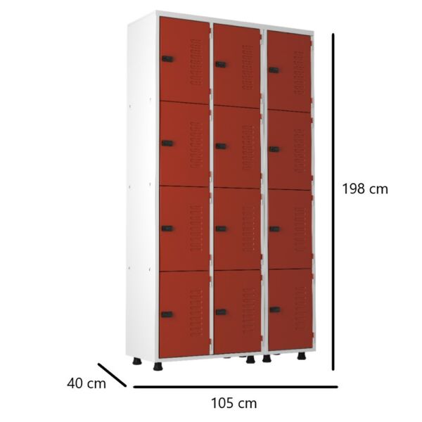 roupeiro de aço 12 portas organizador vestiário guarda volumes academia guardador cadeado pitao vermelho