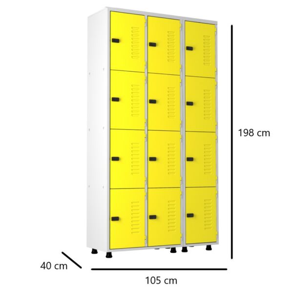 roupeiro de aço 12 portas organizador vestiário guarda volumes academia guardador cadeado pitao amarelo