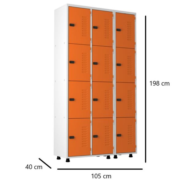 roupeiro de aço 12 portas organizador vestiário guarda volumes academia guardador cadeado pitao laranja