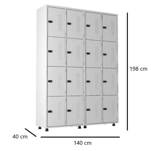 roupeiro de aço 16 portas organizador vestiário guarda volumes academia guardador cadeado pitao cinza