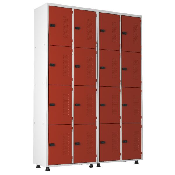 Armário Roupeiro Aço 16 portas Academia Guarda-Volume Organizador EA716004 Vermelho