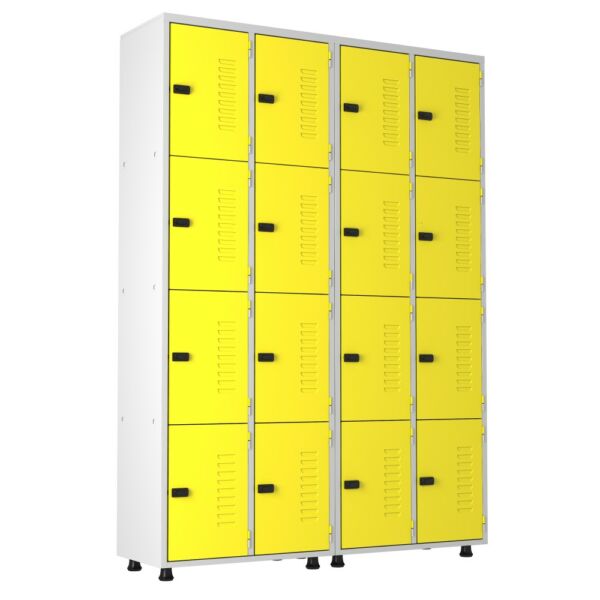 Armário Roupeiro Aço 16 portas Academia Guarda-Volume Organizador EA716005 Amarelo