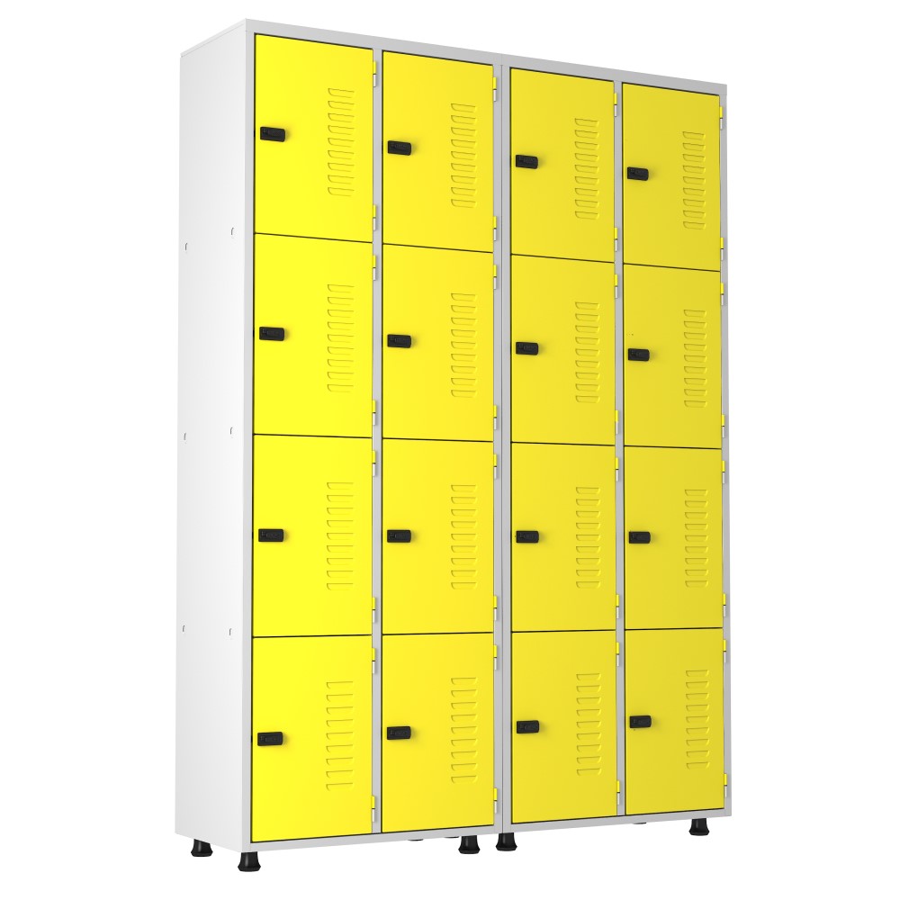 Armário Roupeiro Aço 16 portas Academia Guarda-Volume Organizador EA716005 Amarelo