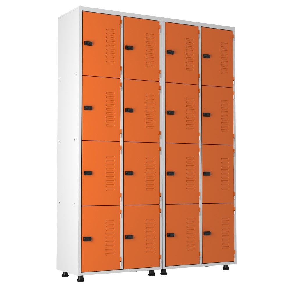 Armário Roupeiro Aço 16 portas Academia Guarda-Volume Organizador EA716006 Laranja