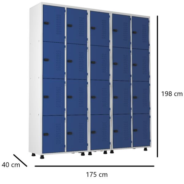 roupeiro de aço 20 portas organizador vestiário guarda volumes academia guardador cadeado pitao azul