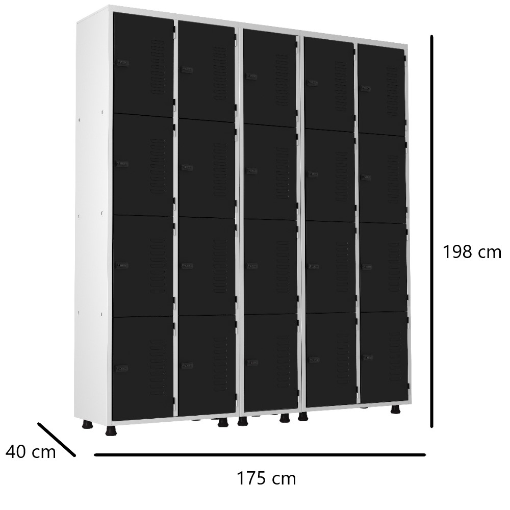 roupeiro de aço 20 portas organizador vestiário guarda volumes academia guardador cadeado pitao preto