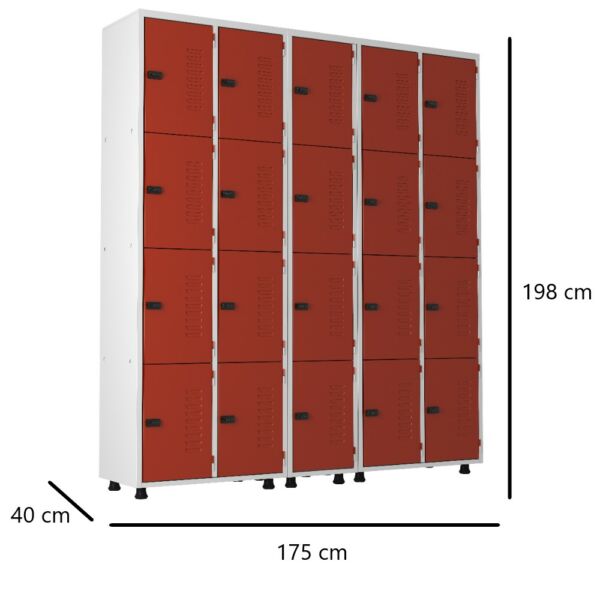 roupeiro de aço 20 portas organizador vestiário guarda volumes academia guardador cadeado pitao vermelho