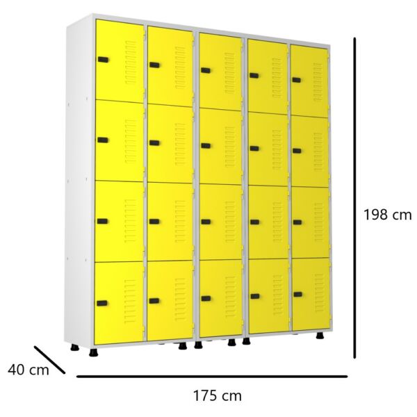 roupeiro de aço 20 portas organizador vestiário guarda volumes academia guardador cadeado pitao amarelo