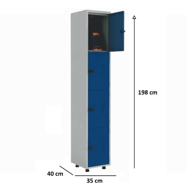 roupeiro de aço 4 portas organizador vestiário guarda volumes academia guardador cadeado pitao azul