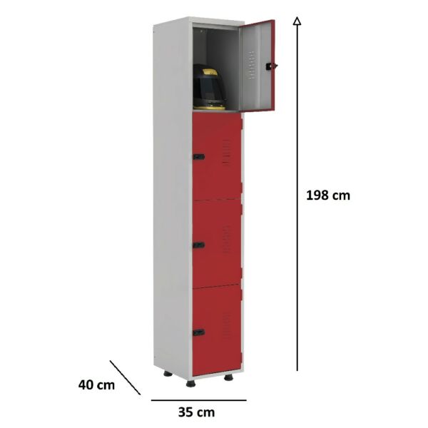 roupeiro de aço 4 portas organizador vestiário guarda volumes academia guardador cadeado pitao vermelho