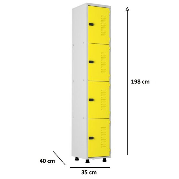 roupeiro de aço 4 portas organizador vestiário guarda volumes academia guardador cadeado pitao amarelo