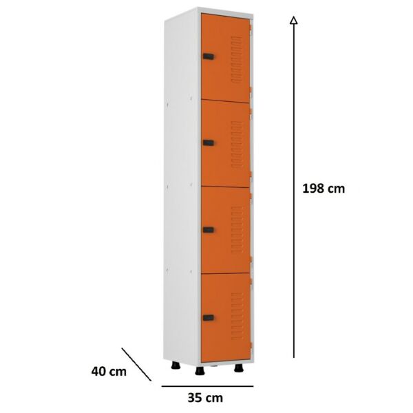 roupeiro de aço 4 portas organizador vestiário guarda volumes academia guardador cadeado pitao laranja