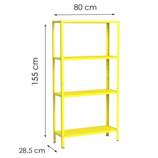 Estante de Aço Multiuso Livros Decorações Ferramentas 4 Prateleiras Amarelo