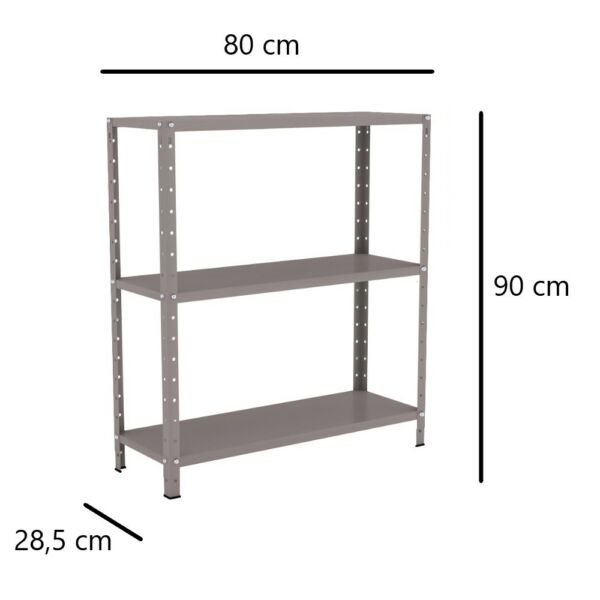 Estante de Aço Multiuso Livros Decorações Ferramentas 3 Prateleiras Cinza