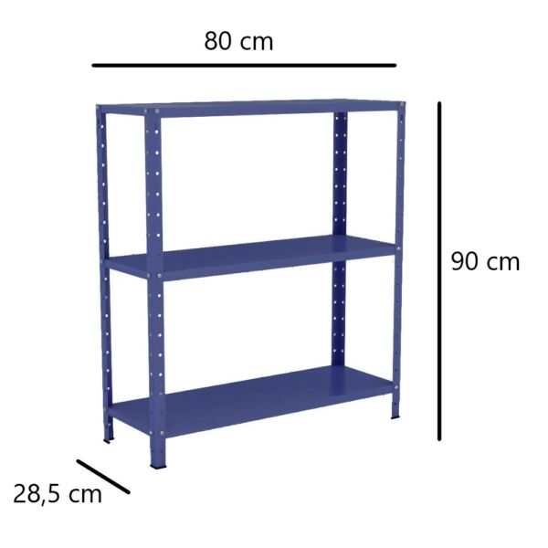 Estante de Aço Multiuso Livros Decorações Ferramentas 3 Prateleiras Azul