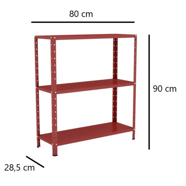 Estante de Aço Multiuso Livros Decorações Ferramentas 3 Prateleiras Vermelho