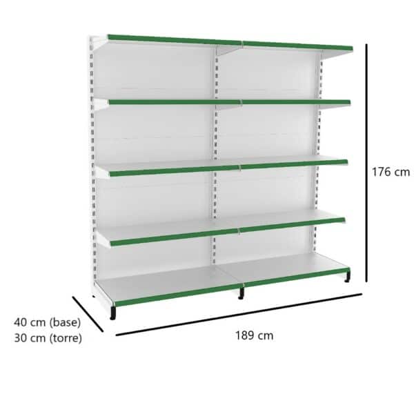 gondola de parede 1 inicio + 1 continuacao branca porta eituqeta verde cores medidas